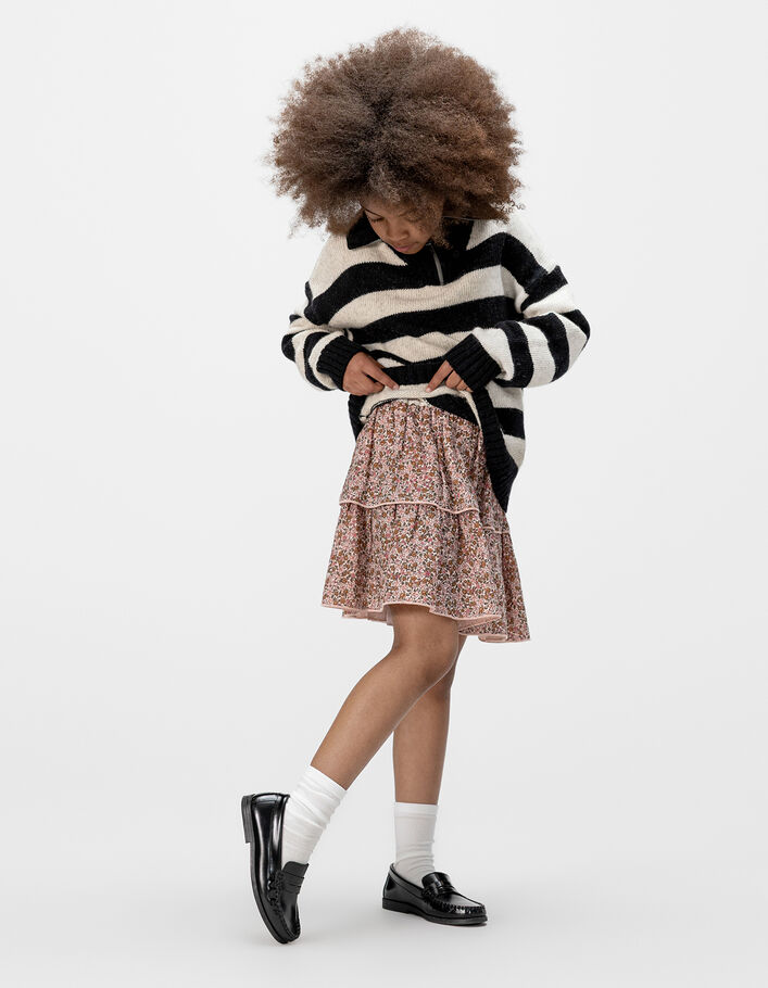 Jupe courte rose imprim&eacute; fleurs d'automne fille