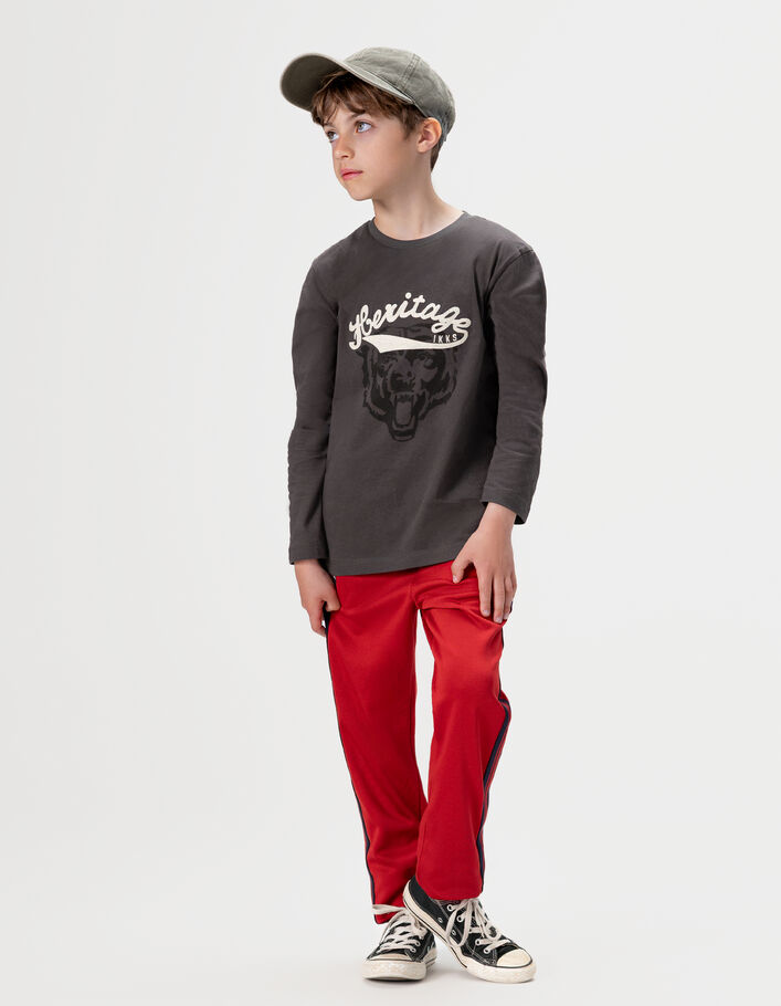 T-shirt gris message brod&eacute; visuel ours gar&ccedil;on