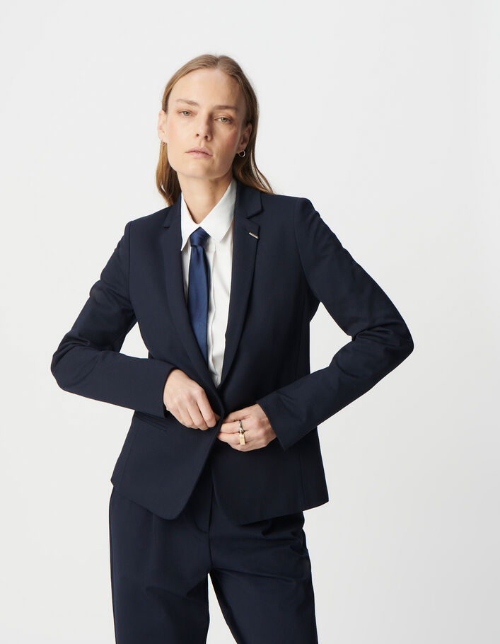 Veste de tailleur marine ajust&eacute;e maille Milano Femme