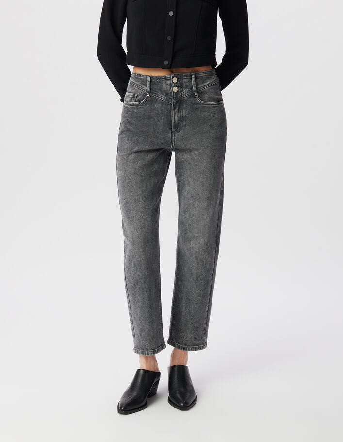 Jean slouchy en coton BCI gris longueur cropped femme