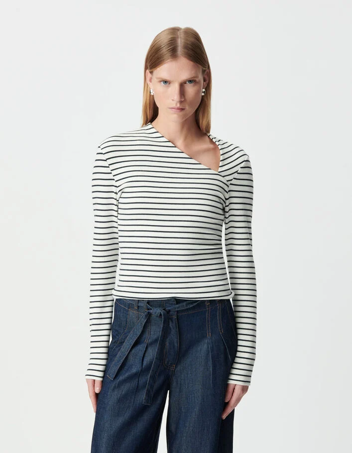 Tee-shirt marini&egrave;re manches longues col asym&eacute;trique Femme