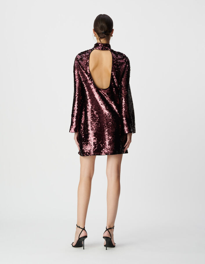 Robe bordeaux tout sequins dos nu Femme