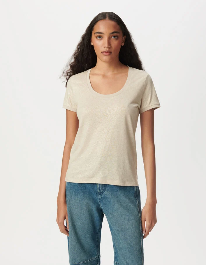 Tee-shirt manches courtes beige iris&eacute;