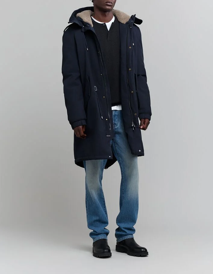 Parka bleu navy doublure sherpa beige Homme