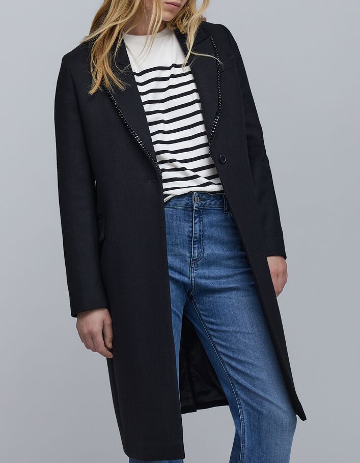 Manteau noir col cha&icirc;ne-gourmette Femme
