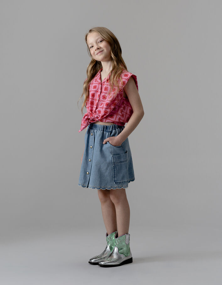 Top sans manches rose imprim&eacute; graphique rouge fille