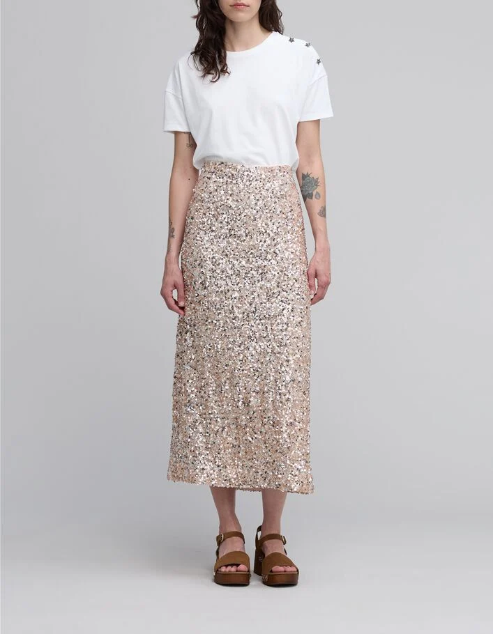 Jupe champagne brod&eacute;e sequins Femme