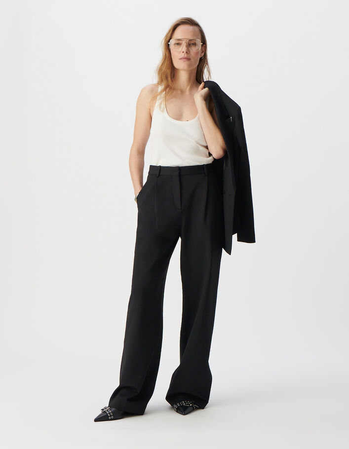 Pantalon de tailleur noir large maille Milano Femme