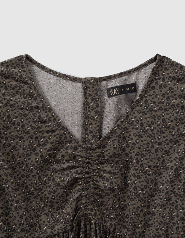 Robe kaki LENZING&trade; ECOVERO&trade; imprim&eacute; l&eacute;opard fille