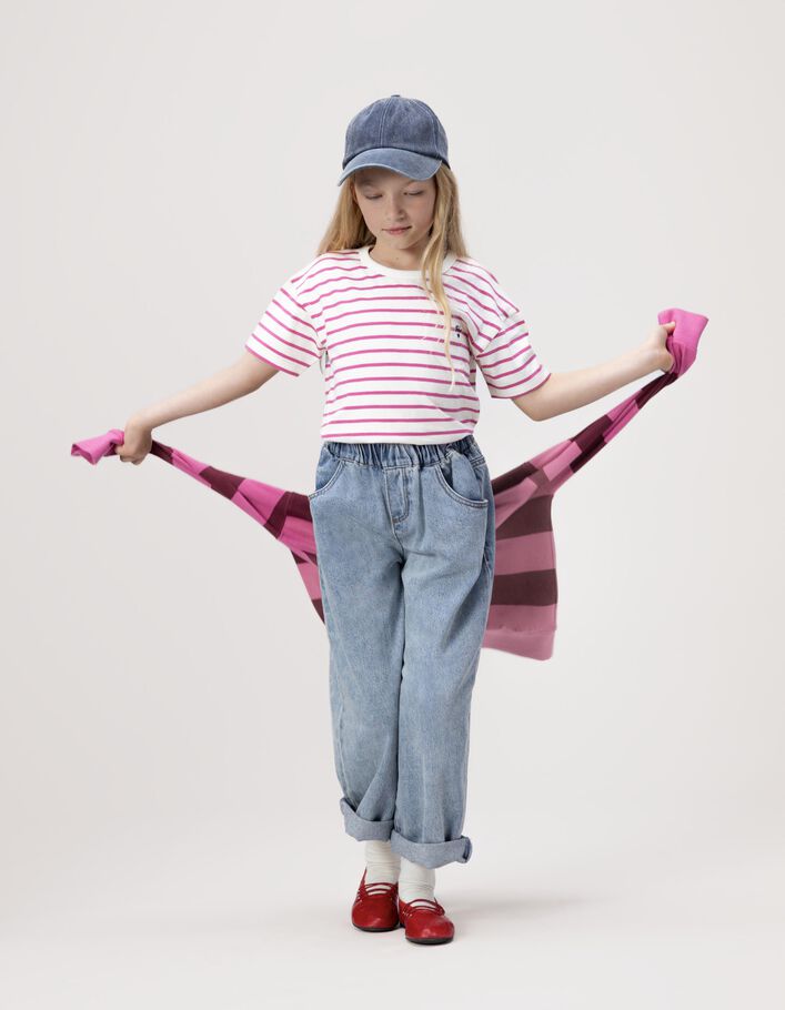 T-shirt marini&egrave;re coton bio rayures roses fille