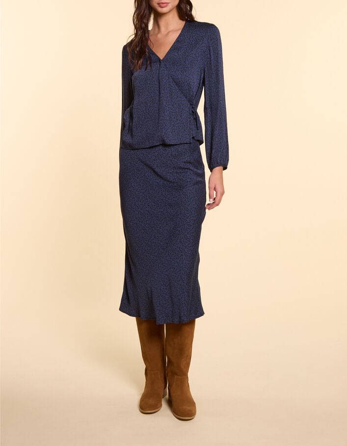 Blouse marine imprim&eacute; micro l&eacute;opard I.Code