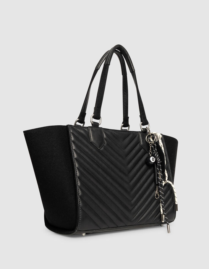 Sac cabas 1440 noir mix flanelle et cuir Taille L Femme