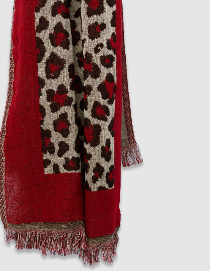 Foulard rouge jacquard motif l&eacute;opard Femme