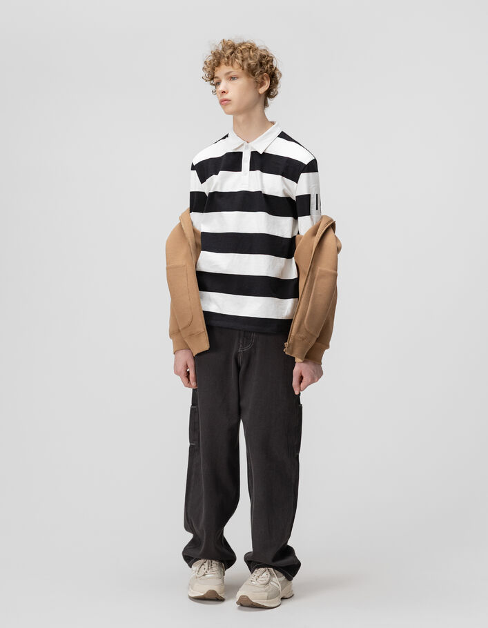 Polo manches longues noir ray&eacute; &eacute;cru gar&ccedil;on