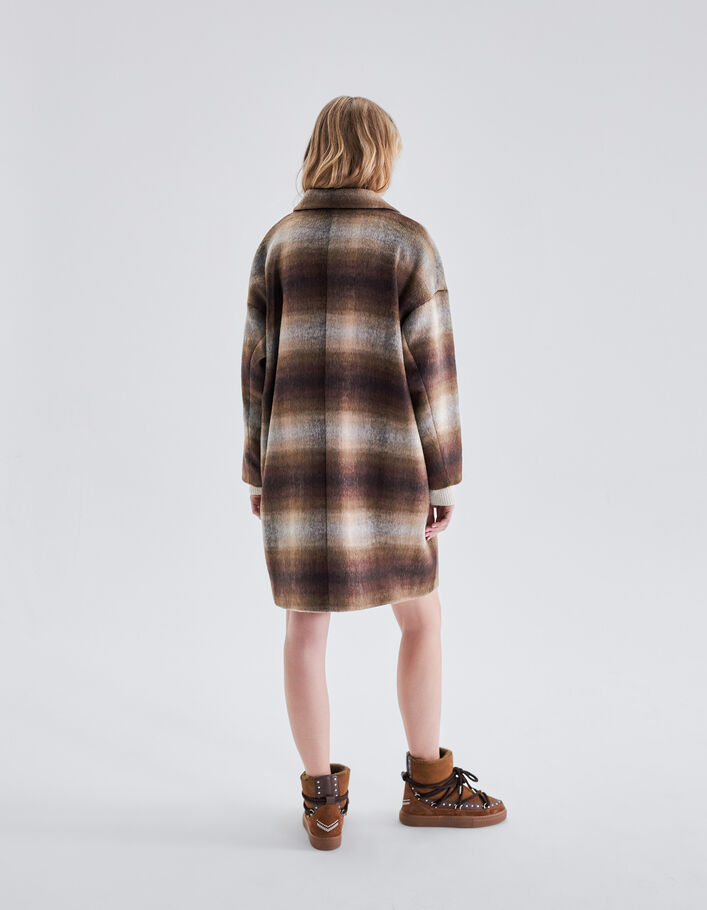 Manteau sienne lainage motif carreaux flous Femme