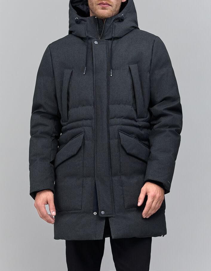 Doudoune longue anthracite polyester recycl&eacute; Homme