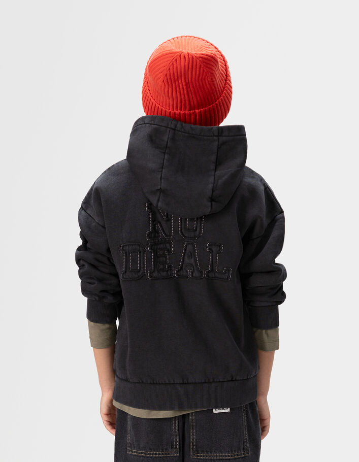 Cardigan zipp&eacute; noir d&eacute;lav&eacute; &agrave; capuche gar&ccedil;on
