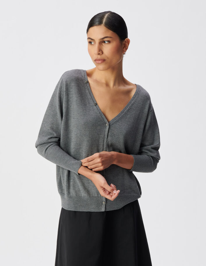 Cardigan gris tricot r&eacute;versible devant/dos Femme