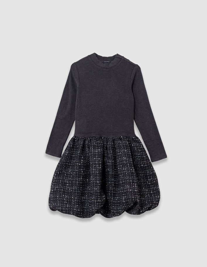 Robe noire bi-mati&egrave;re esprit tweed fille