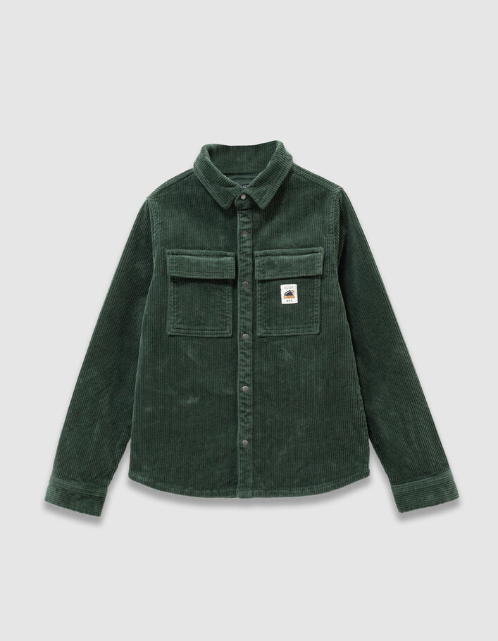 Surchemise verte velours c&ocirc;tel&eacute; &agrave; pressions gar&ccedil;on