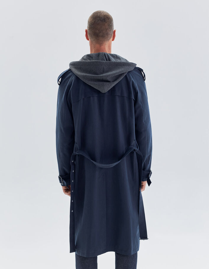 Trench long dark navy parementure molleton gris Homme