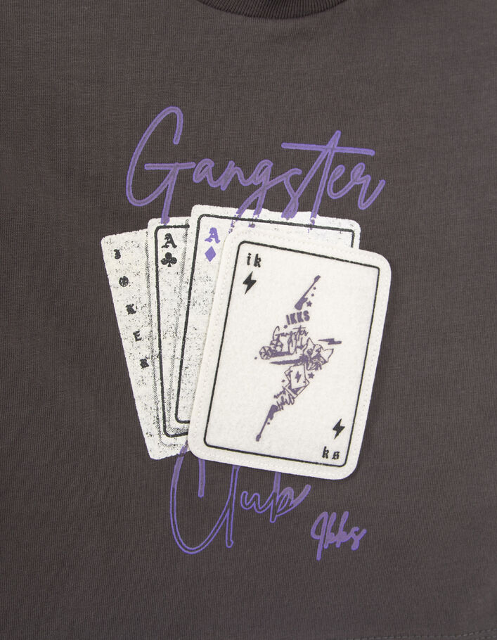 T-shirt gris print et badge cartes &agrave; jouer b&eacute;b&eacute; gar&ccedil;on