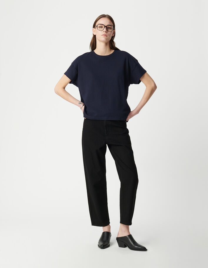 Tee-shirt col rond marine broderie chevrons dos Femme