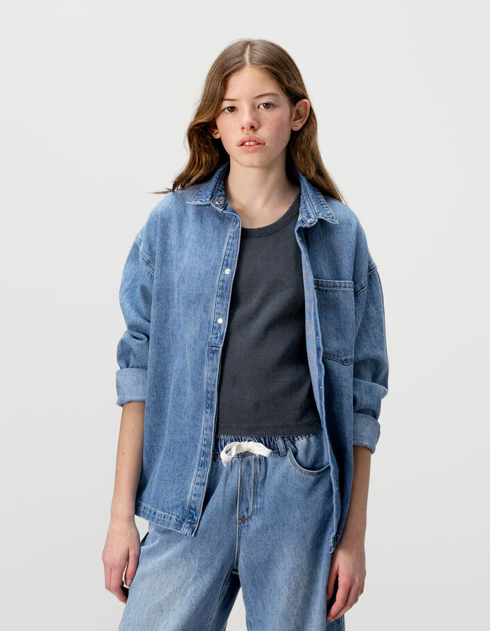 Chemise en jean bleu oversize fille