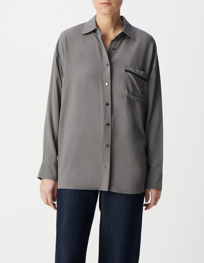 Chemise gris moyen oversize d&eacute;tail bijoux Femme
