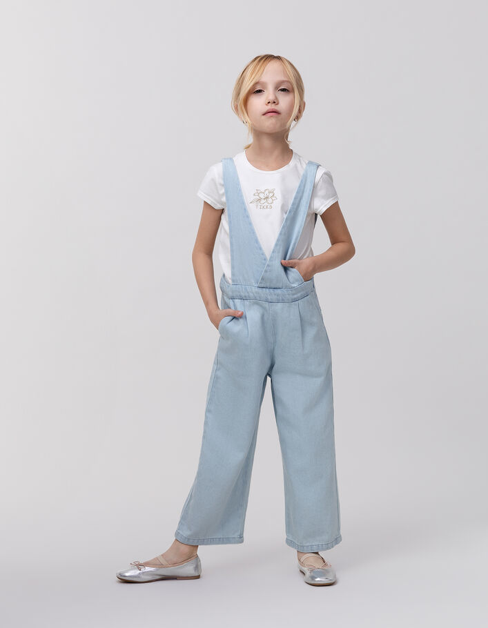 Ensemble salopette en jean bleu et T-shirt fille