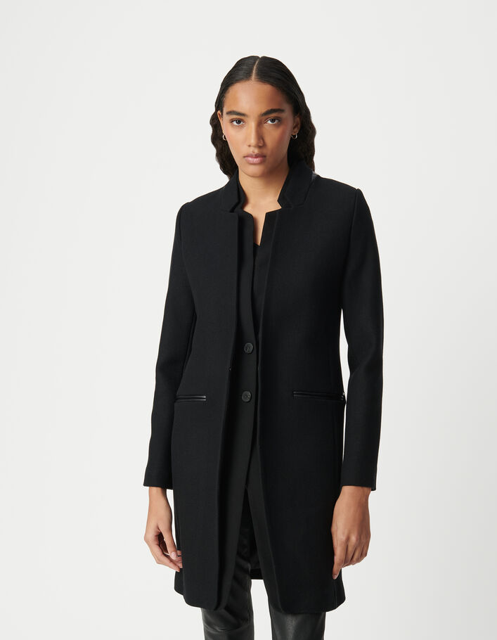 Manteau mi-long noir double col Femme
