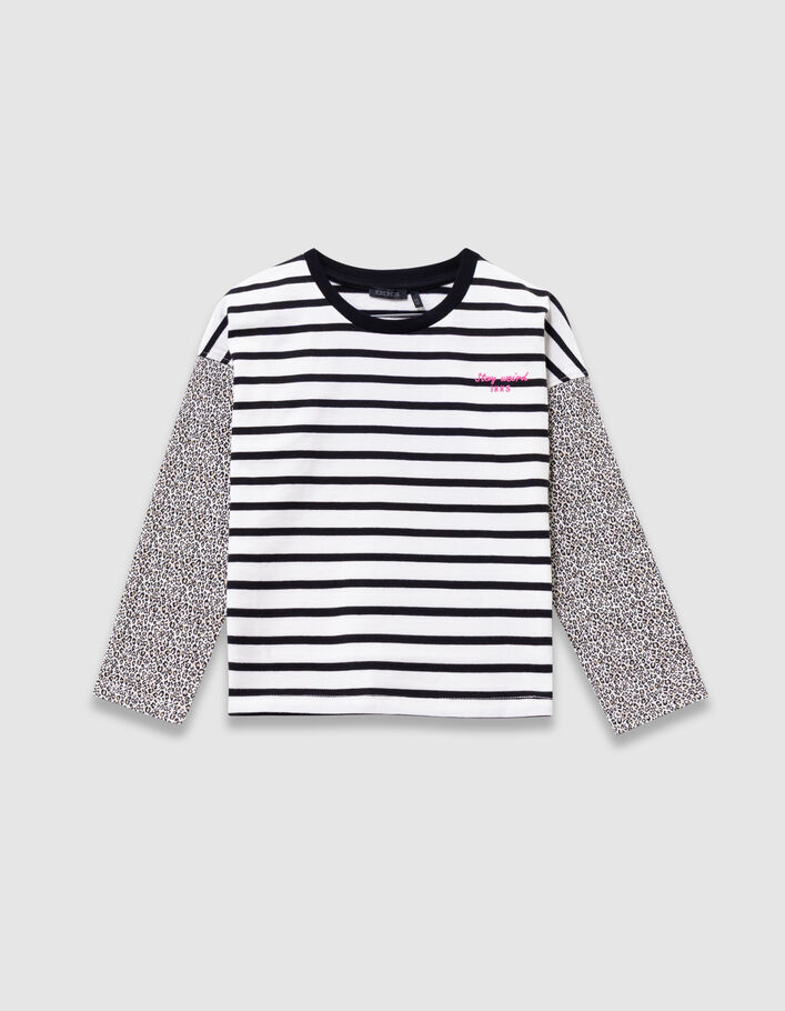 T-shirt marini&egrave;re &eacute;cru coton bio manches noeuds fille