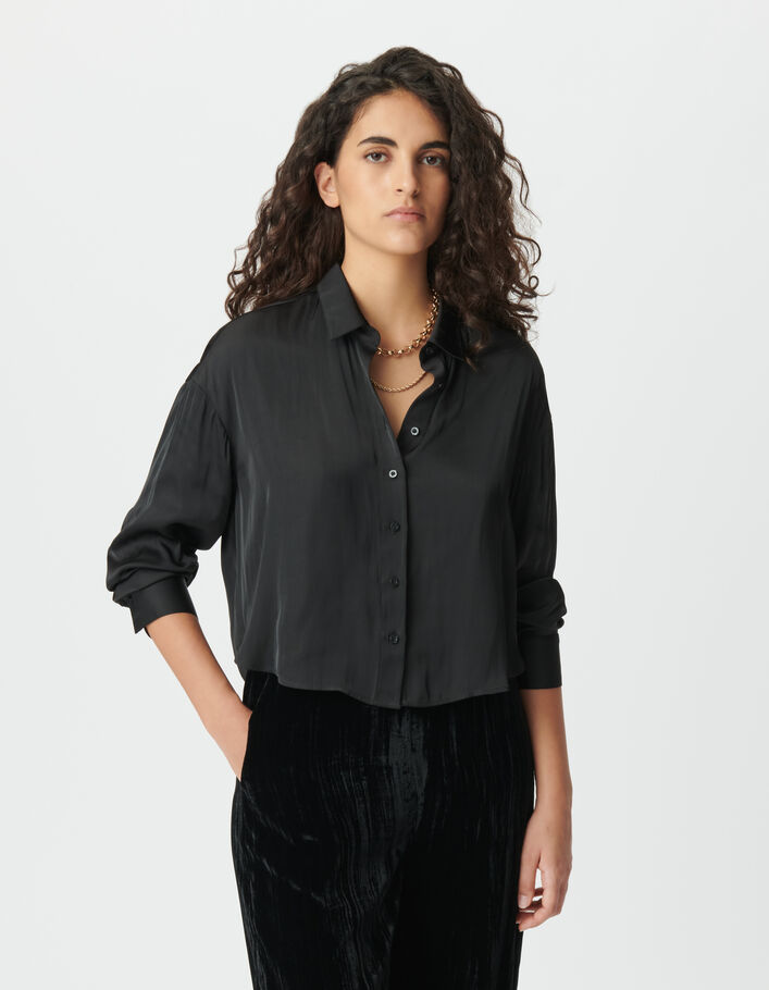 Chemise courte noire maxi rose strass dos Femme