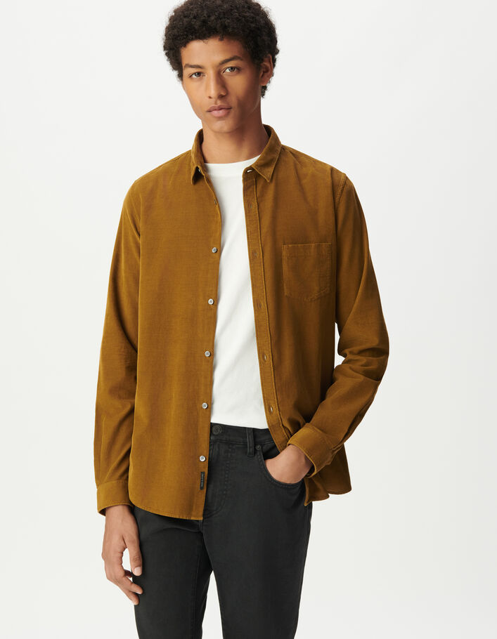 Chemise regular jaune coton bio velours milleraies Homme