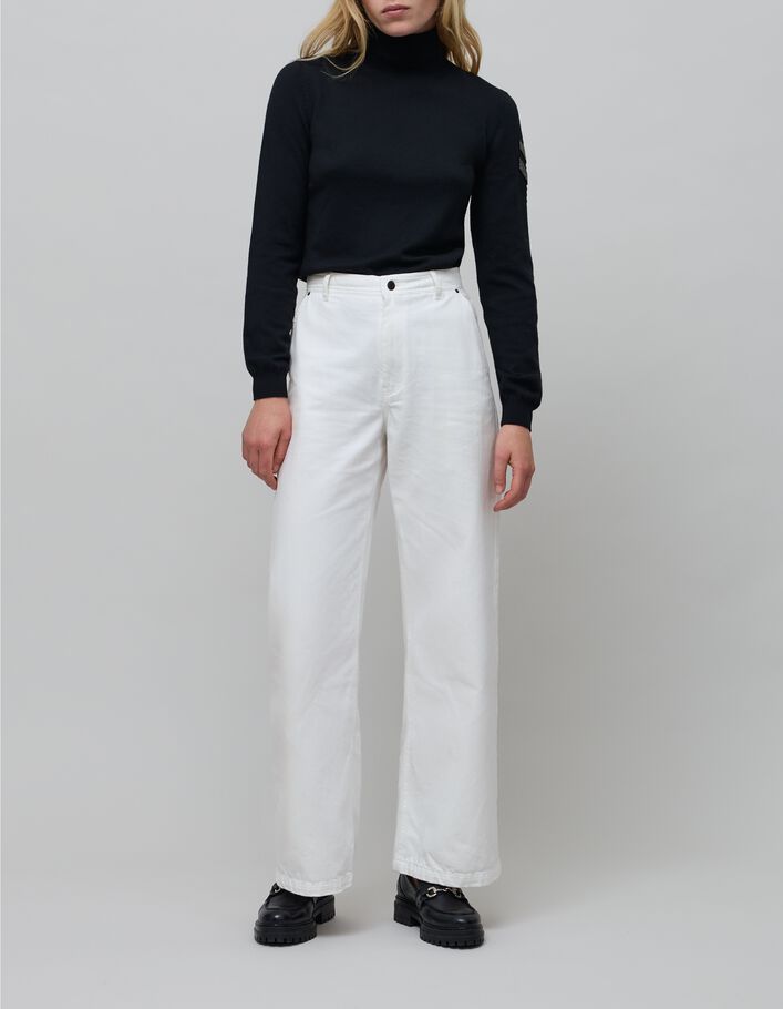 Jean large blanc cass&eacute; taille haute Femme