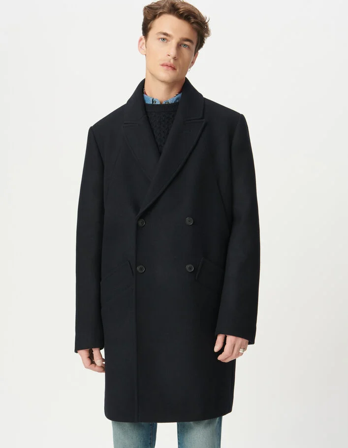 Manteau marine mi-long boutonnage crois&eacute; Homme