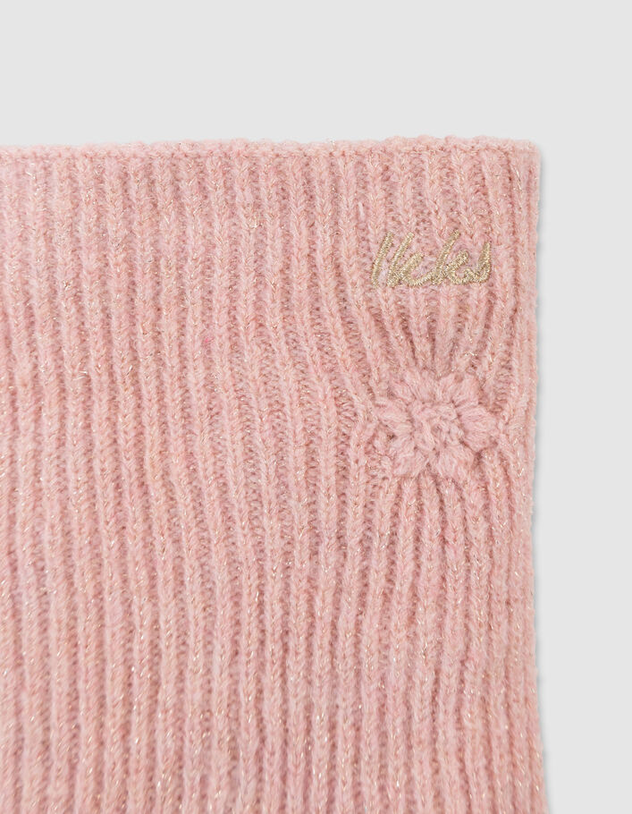 Snood rose tricot paillet&eacute; brod&eacute; fleurs fille