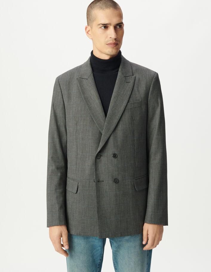 Veste de costume grise motif carreaux Homme