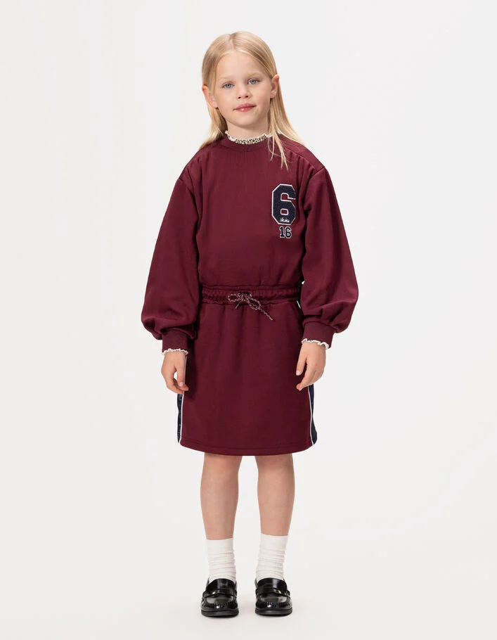 Robe bordeaux esprit sport bandes c&ocirc;t&eacute;s fille