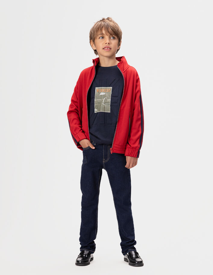 T-shirt manches longues marine drapeau emboss&eacute; gar&ccedil;on