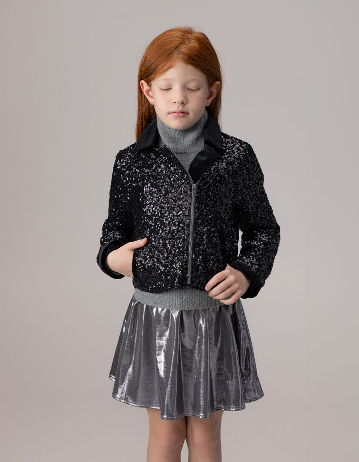 Blouson noir sequins esprit motard fille