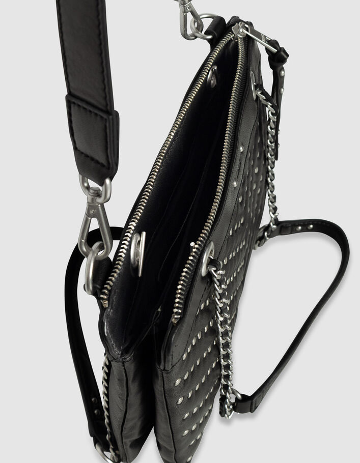 Sac pochette 1440 Reporter noir cuir matelass&eacute; clous Femme