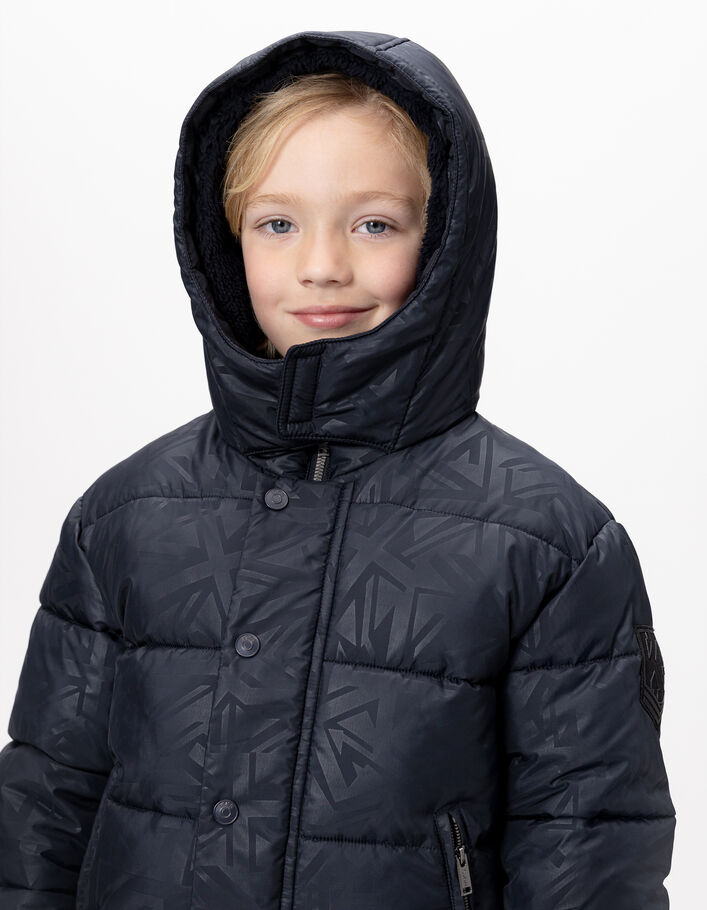 Doudoune &agrave; capuche marine motif graphique fourr&eacute;e gar&ccedil;on