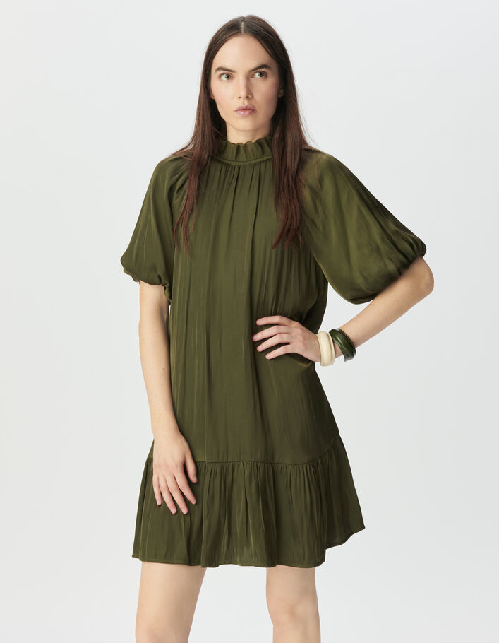 Robe fluide kaki manches ballon Femme