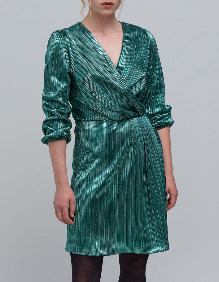 Robe &eacute;meraude m&eacute;tallis&eacute;e plisss&eacute;e Femme