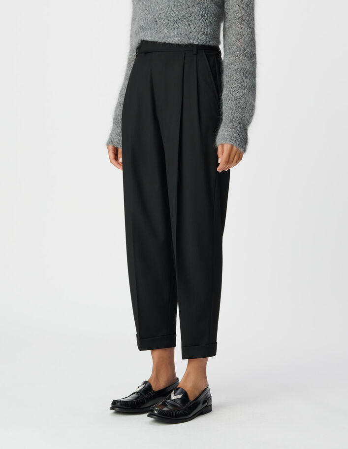 Pantalon noir cropped &agrave; revers Femme