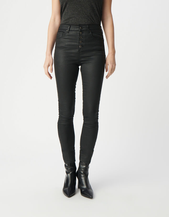Jean noir cropped boutons apparents powerstretch Femme