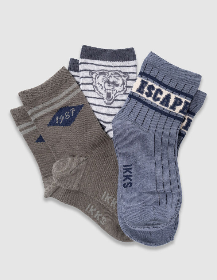 Chaussettes kaki et bleu gris&eacute; gar&ccedil;on