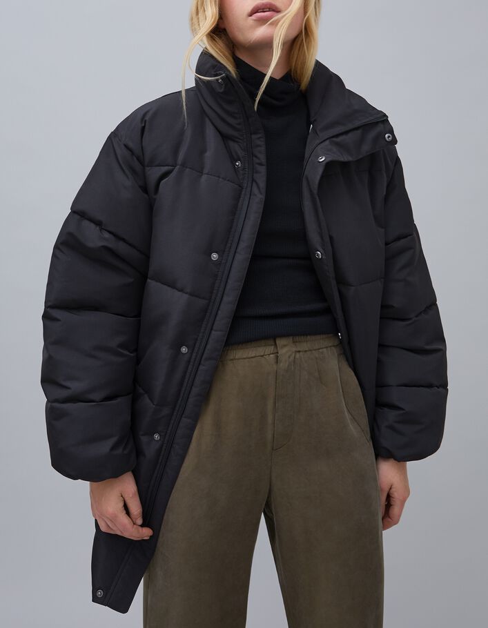 Doudoune noire satin&eacute;e forme loose Femme