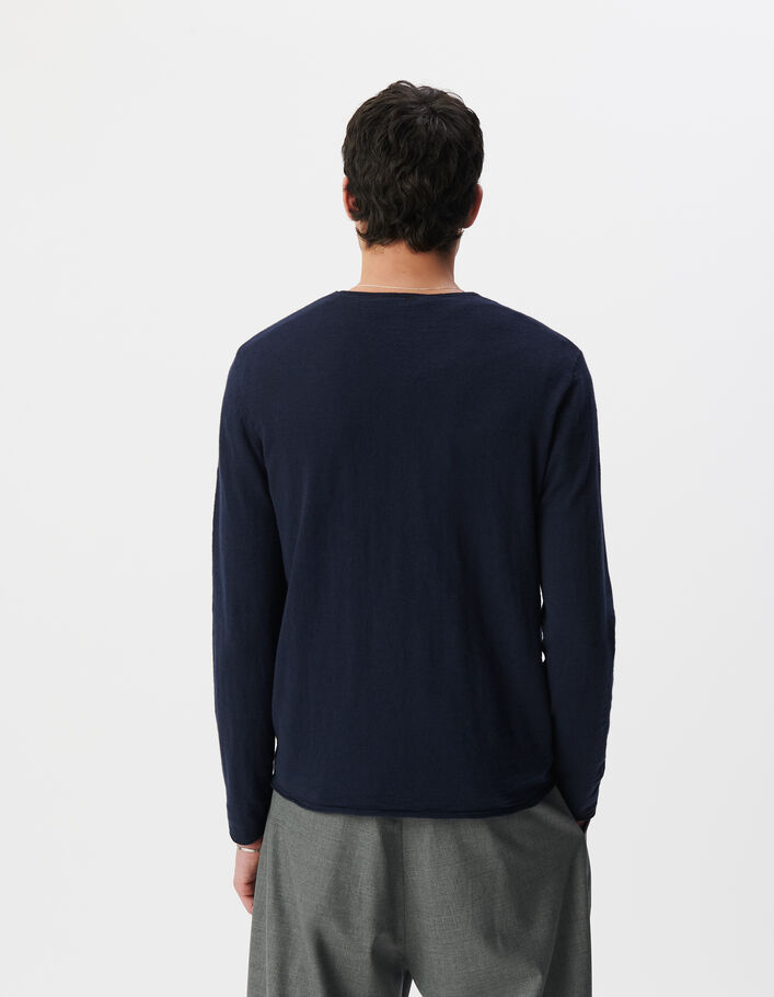 Pull marine tricot fin bords roulott&eacute;s Homme